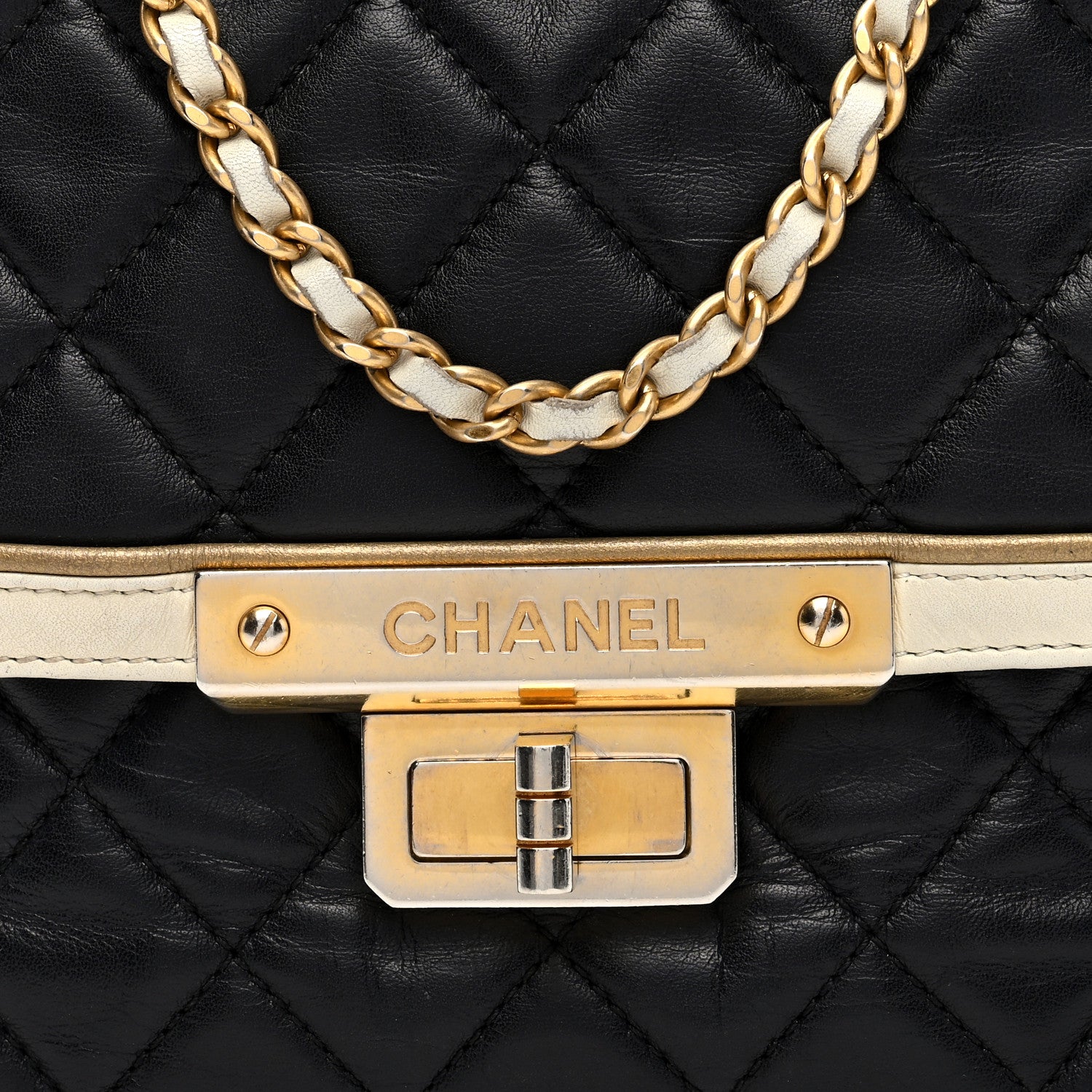 Chanel Lambskin Quilted Mademoiselle East West Flap Black White 8 of 10