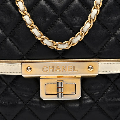 Chanel Lambskin Quilted Mademoiselle East West Flap Black White 8 of 10