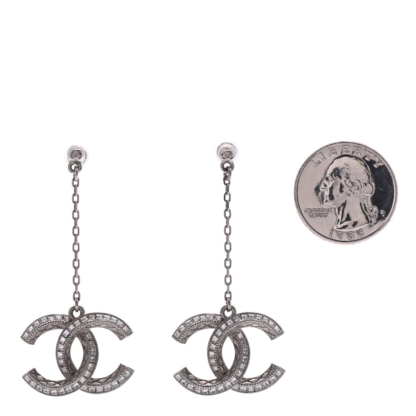 Baguette Crystal CC Drop Earrings Silver