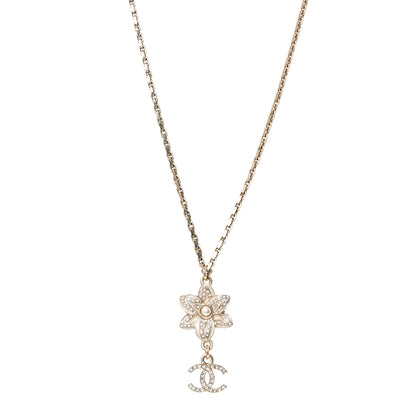 Chanel Enamel Crystal CC Camellia Flower Necklace Gold White 1 of 5