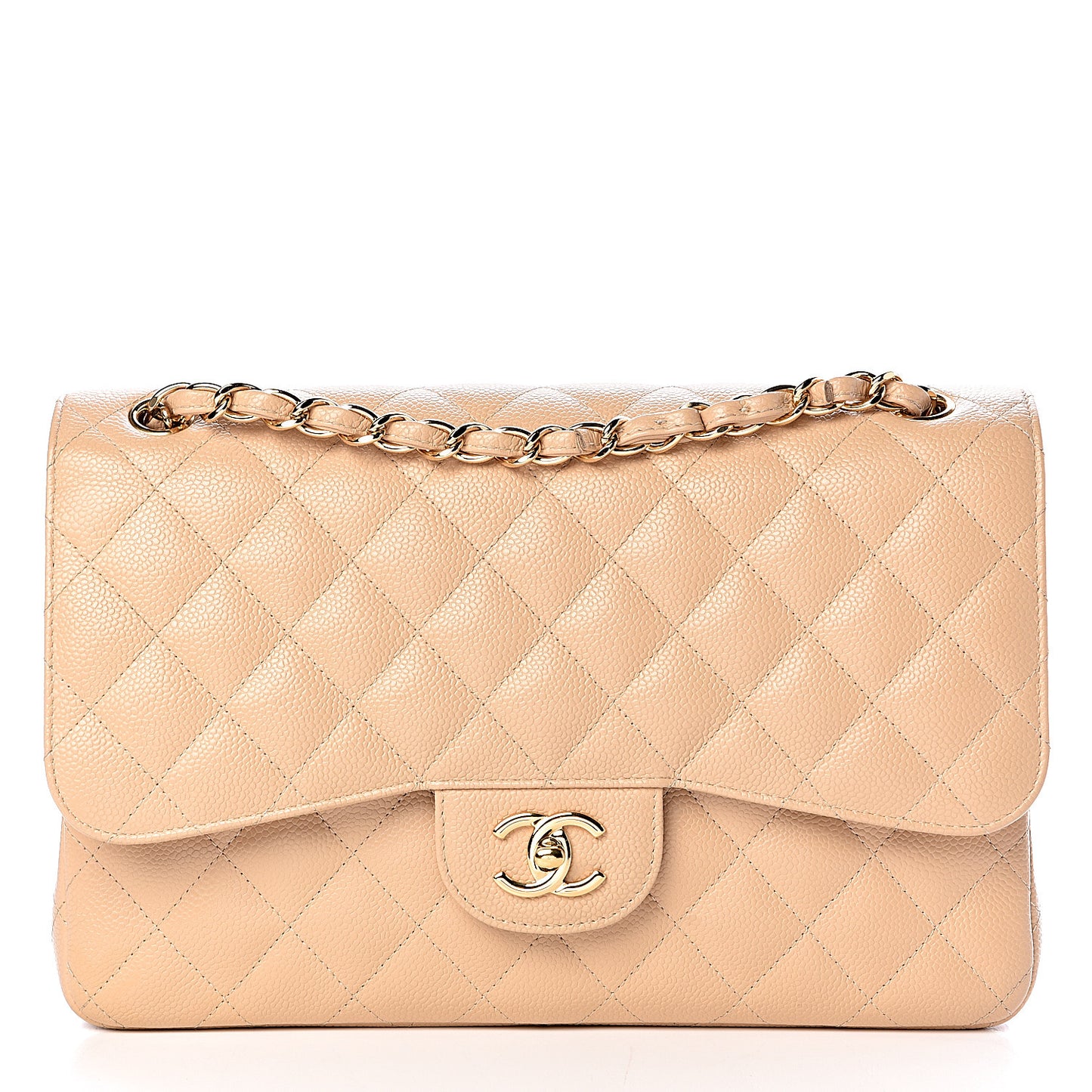 Caviar Quilted Jumbo Double Flap Beige Clair