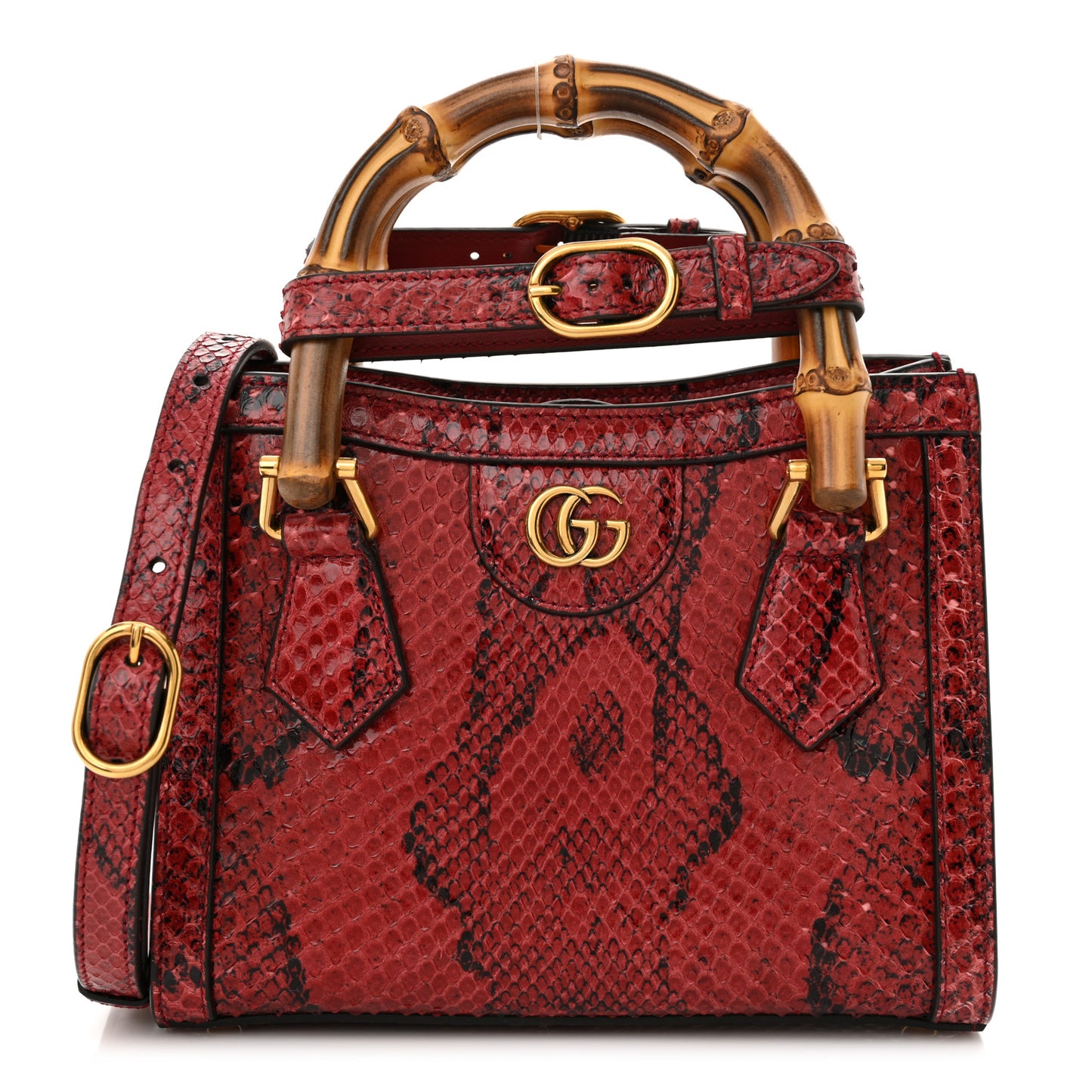 Snakeskin Mini Diana Tote Bag Red