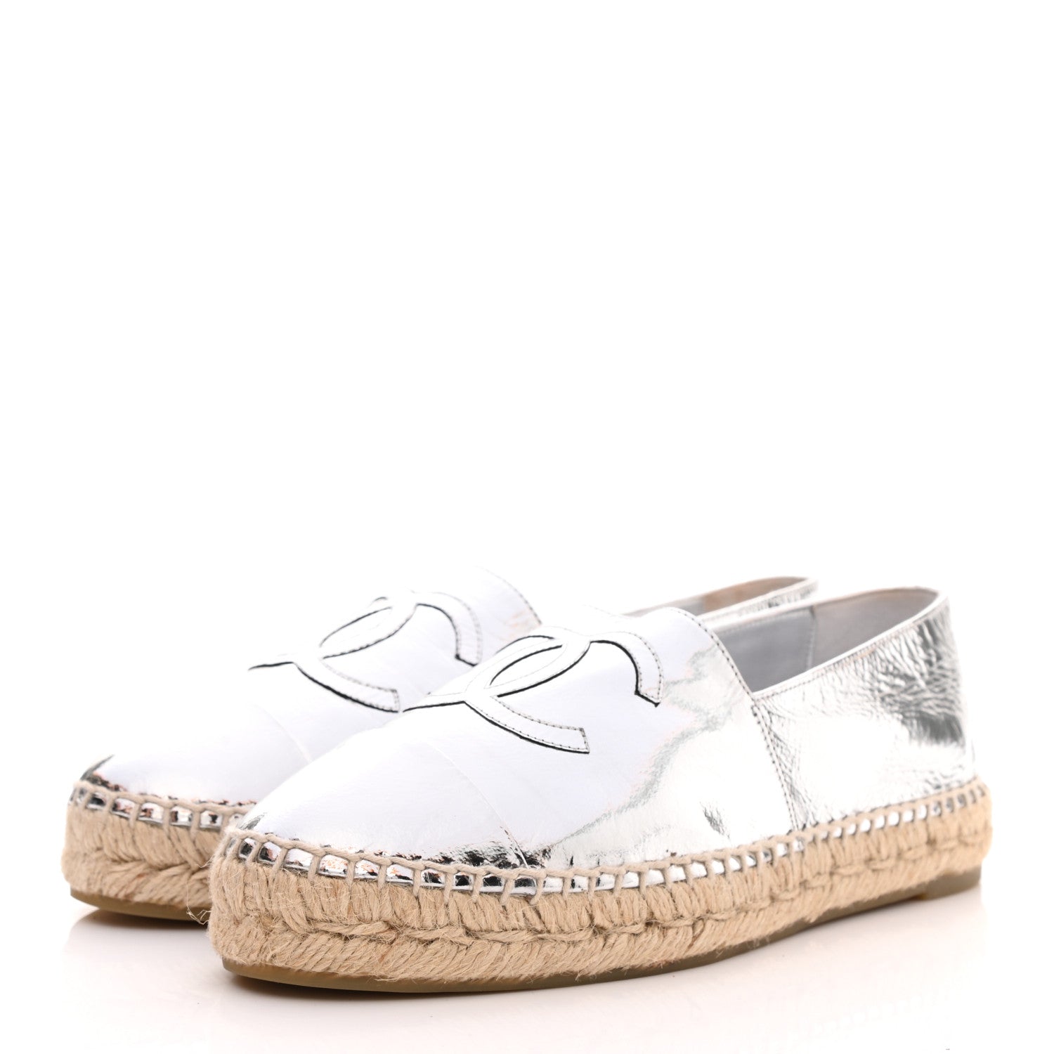 Chanel Laminated Goatskin CC Espadrilles 39 Silver 3 of 7