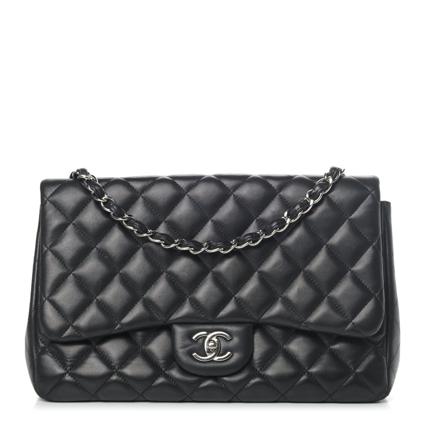 Lambskin Quilted Jumbo Single Flap Black