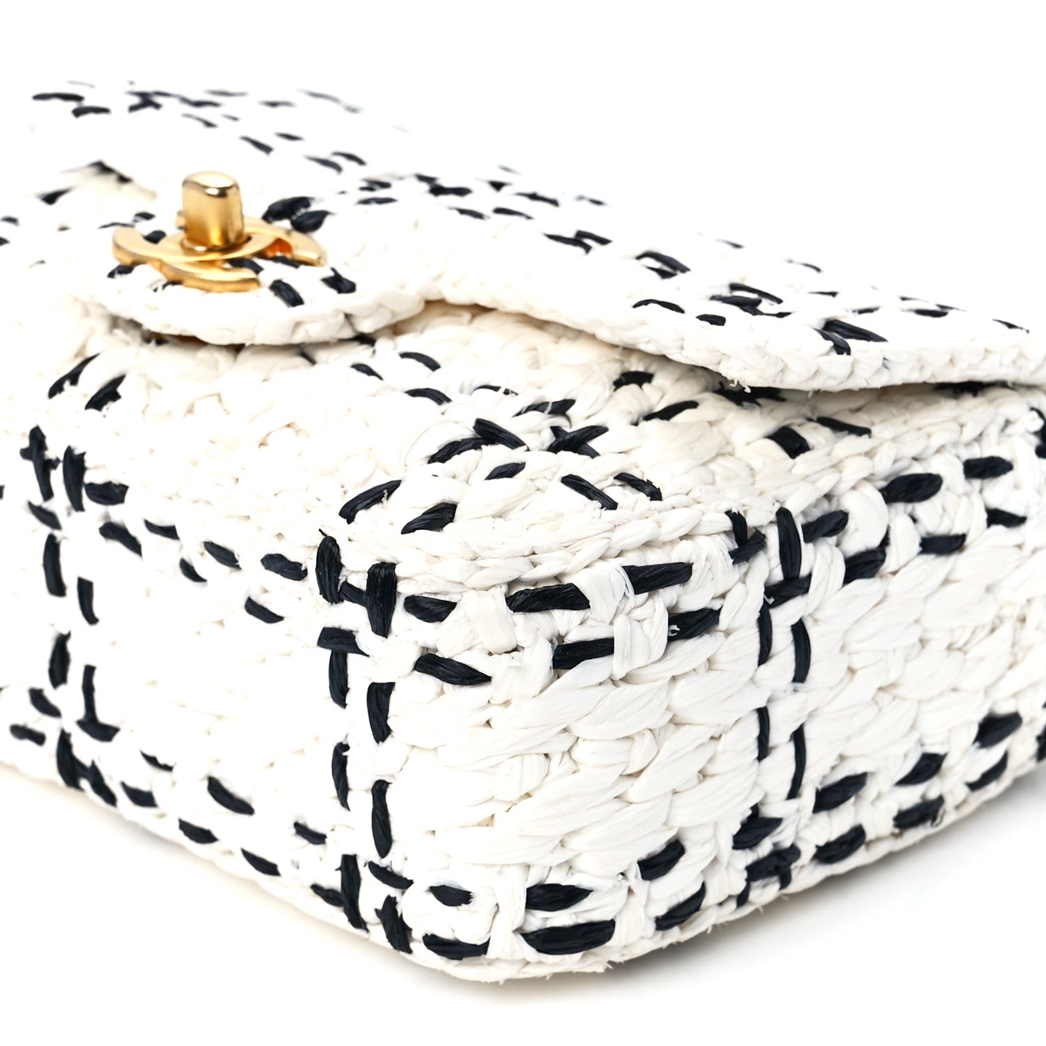 Chanel Raffia Effect Tweedy Mini Flap Bag White Black 12 of 12