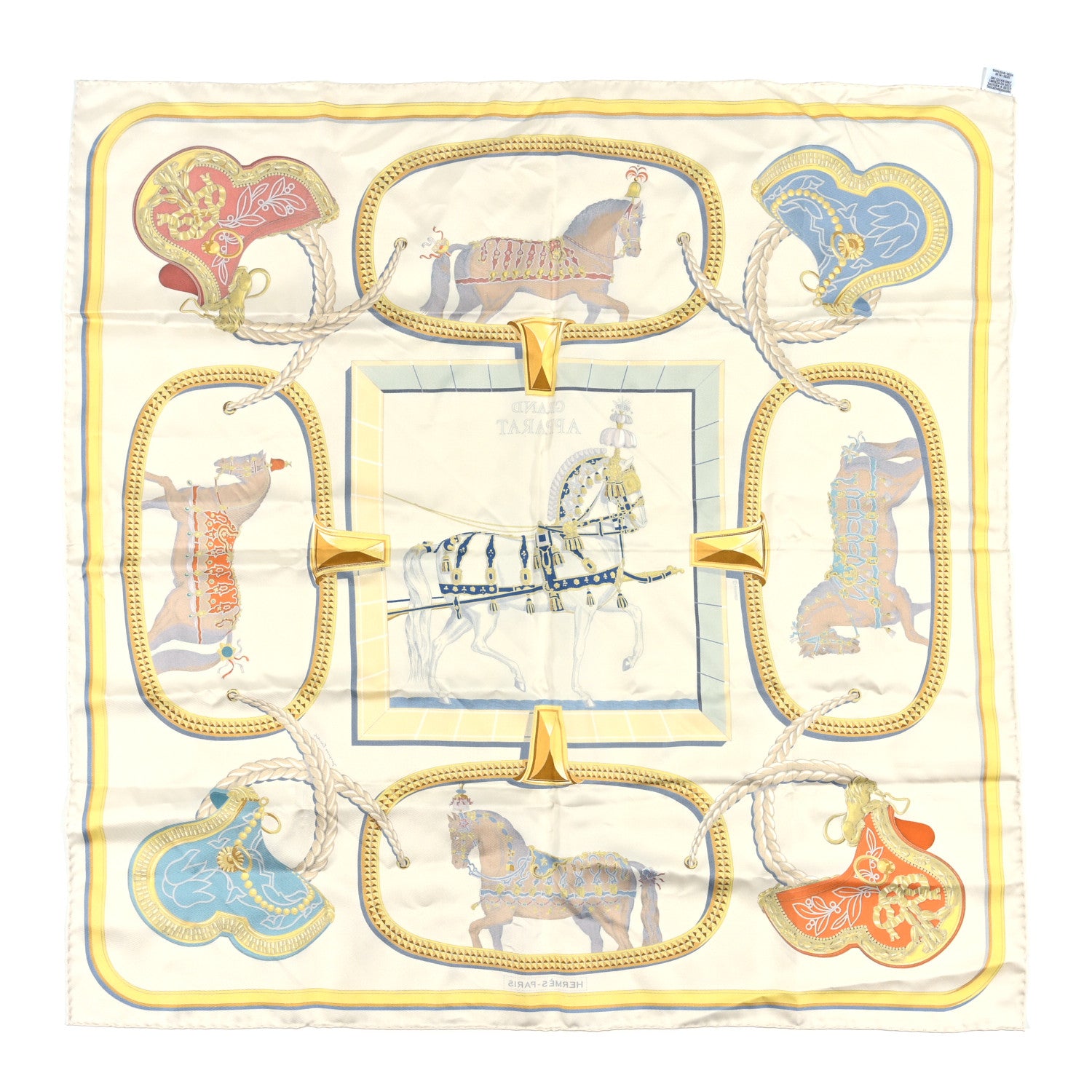 Hermes Silk Grand Apparat Forever Scarf 90 Creme Gold Multicolore 2 of 5