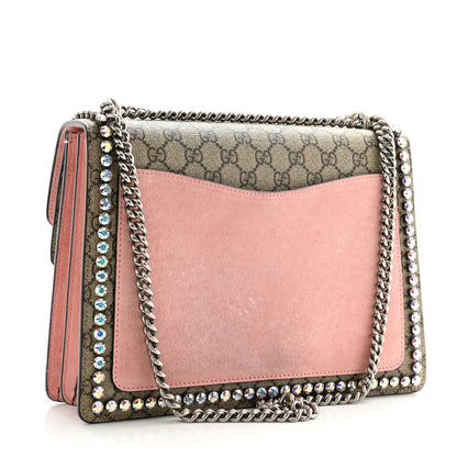 Gucci GG Supreme Monogram Suede Crystal Medium Dionysus Shoulder Bag Beige Ebony Light Peonia 3 of 13