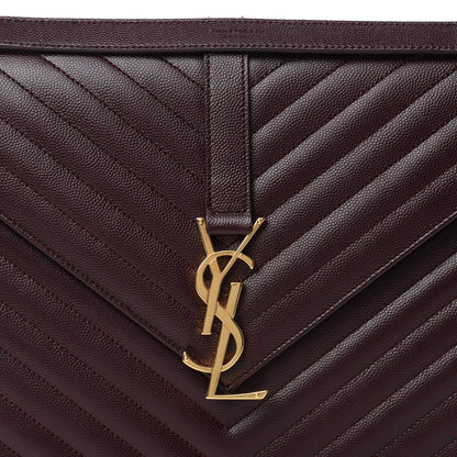 Saint Laurent Grain De Poudre Matelasse Chevron Large Monogram Satchel Rouge Legion 9 of 11