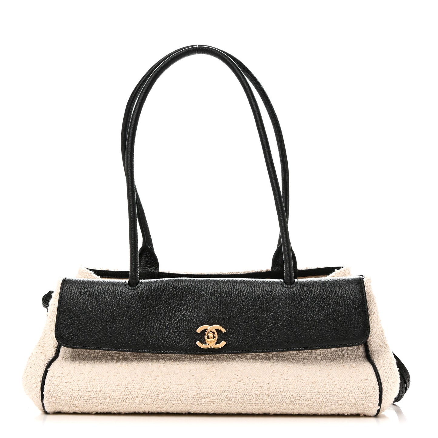 Grained Calfskin Boucle Urban Essentials Small Shopping Bag Black Ivory