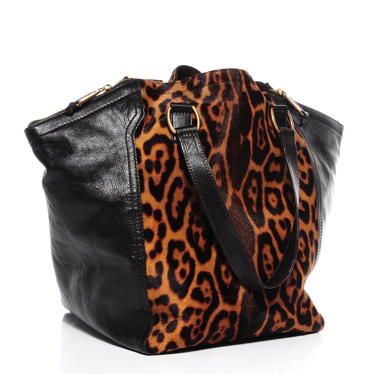 Saint Laurent Calfskin Leopard Print Pony Hair Medium Downtown Tote Dark Brown 3 of 8