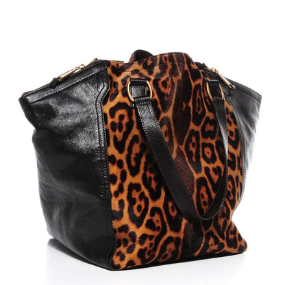 Saint Laurent Calfskin Leopard Print Pony Hair Medium Downtown Tote Dark Brown 3 of 8