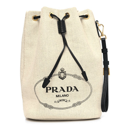 Prada Canvas Saffiano Bucket Wristlet Naturale Black 1 of 11