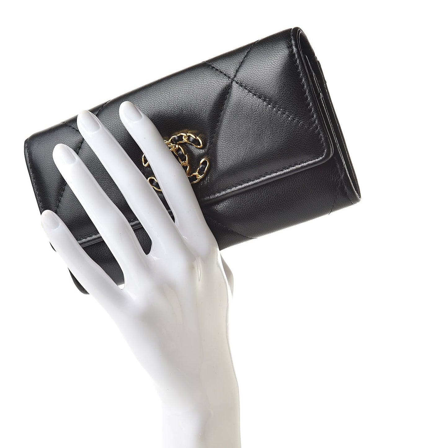Goatskin Quilted 19 Flap Wallet Black