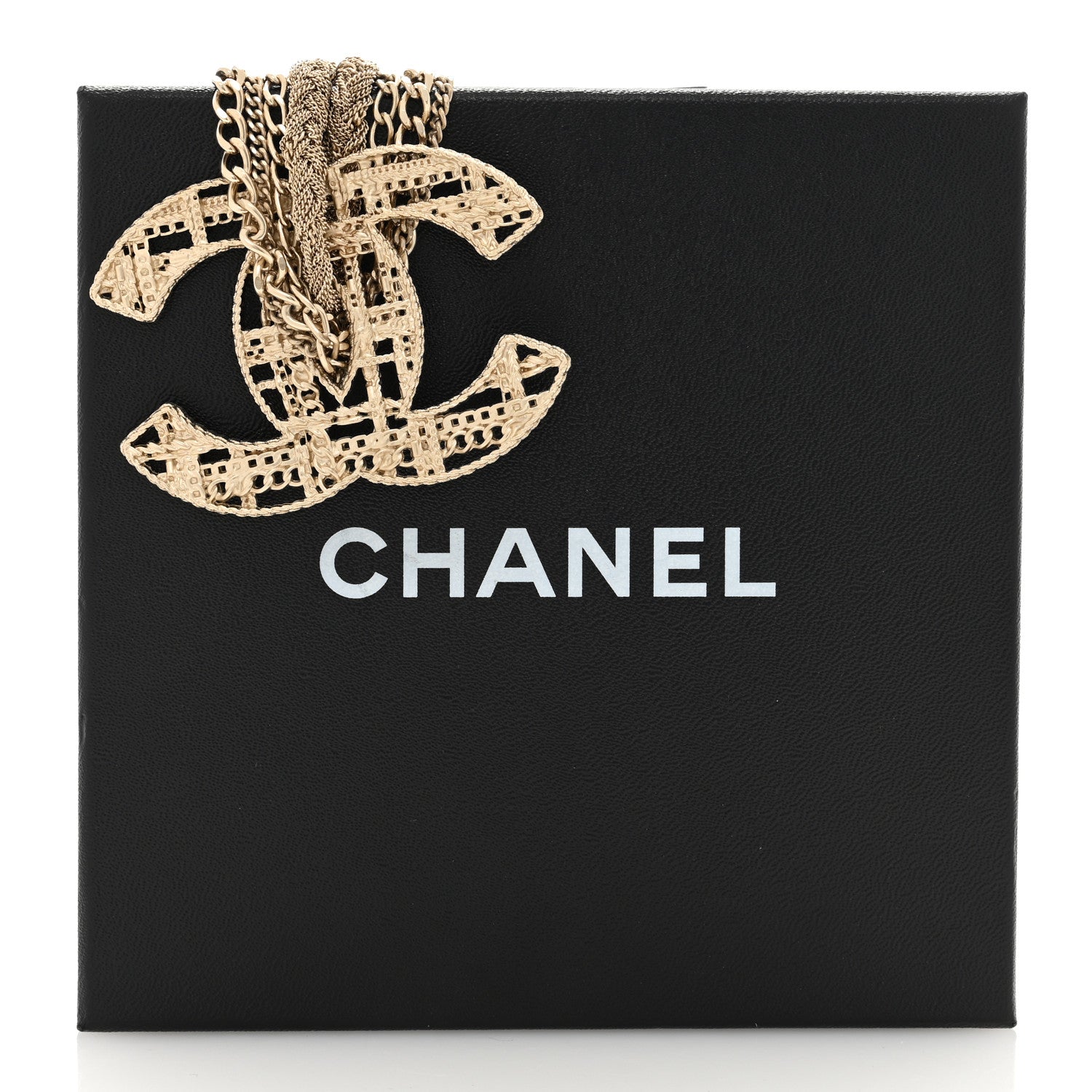 Chanel Tweed Effect Multi Strand CC Large Pendant Necklace Gold 5 of 5