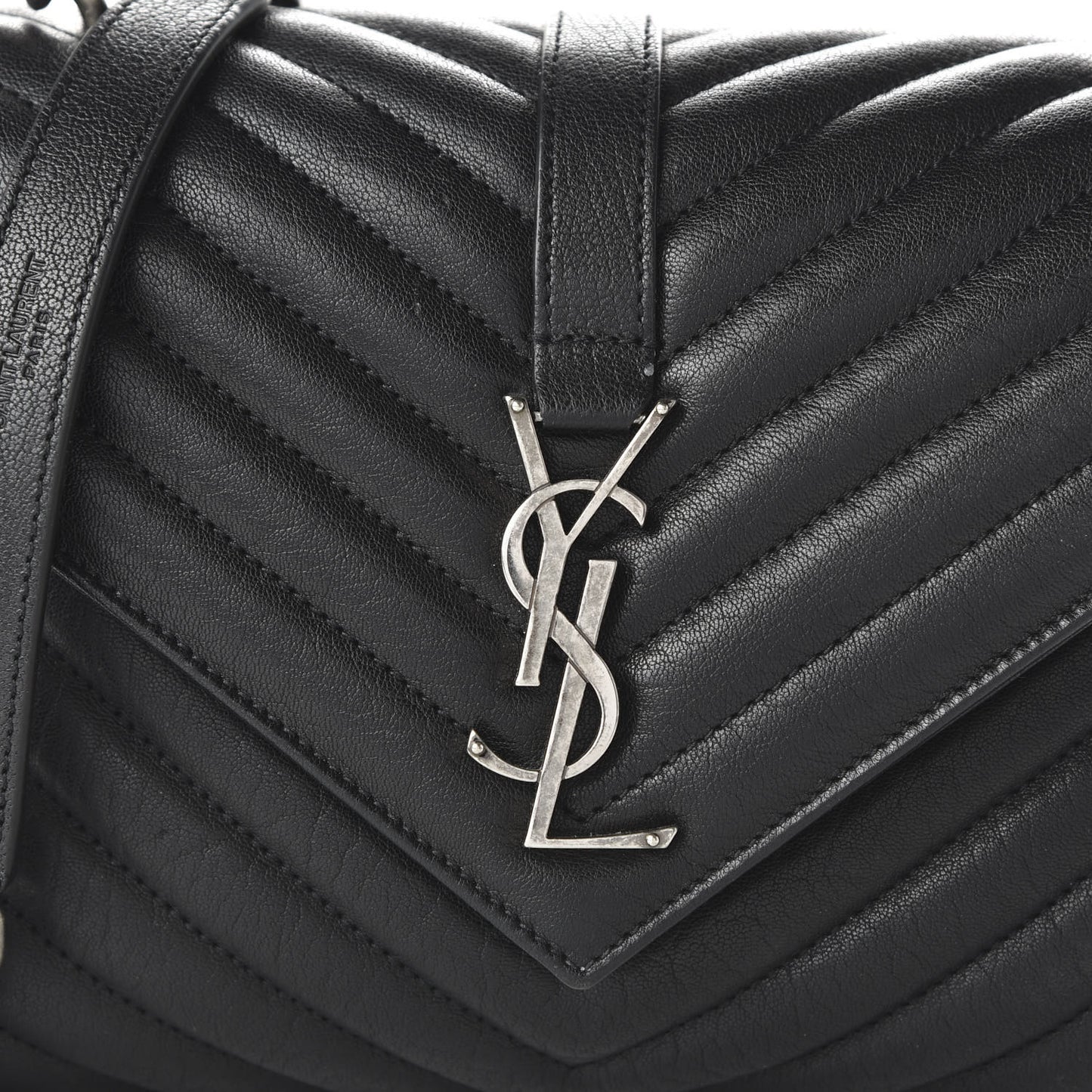 Sheepskin Matelasse Chevron Monogram Medium College Bag Black