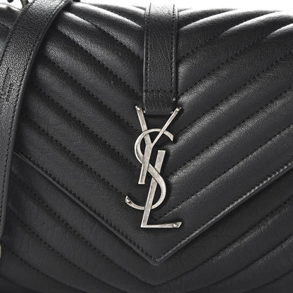 Saint Laurent Sheepskin Matelasse Chevron Monogram Medium College Bag Black 10 of 12