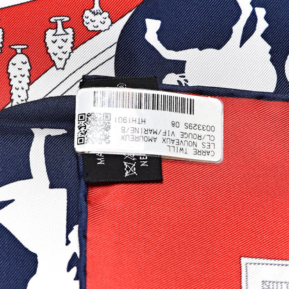 Hermes Silk Les Nouveaux Amoureux de Paris Scarf 90 Rouge Vif Marine Blanc 5 of 5