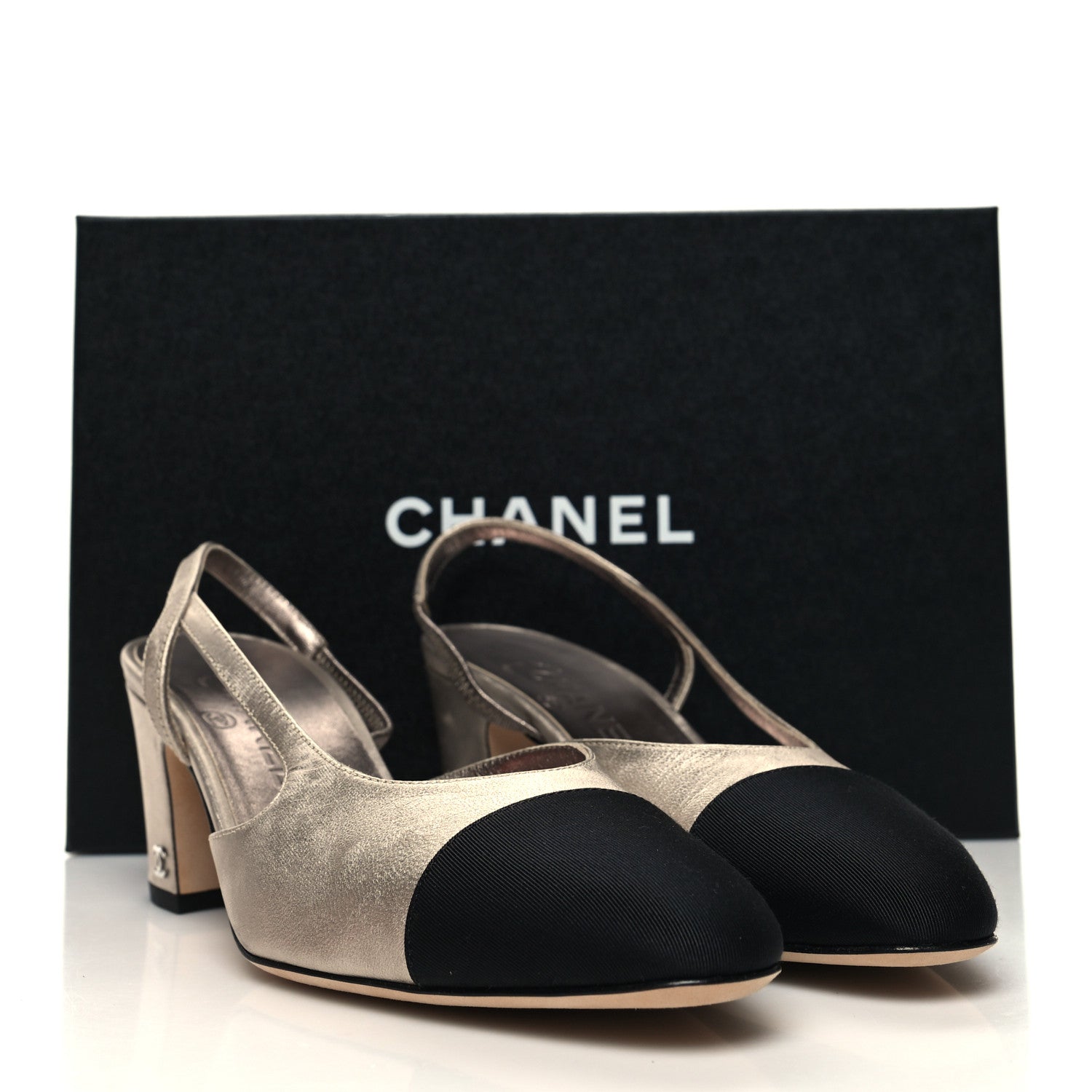 Chanel Laminated Lambskin Grosgrain Cap Toe CC Slingback Sandals 38.5 Copper Black 10 of 10