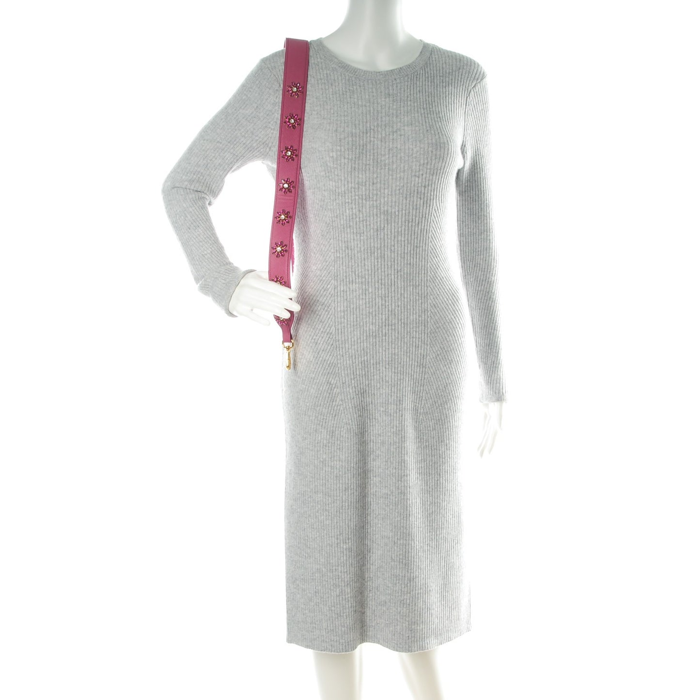 Saffiano Crystal Flower Shoulder Strap Fuchsia