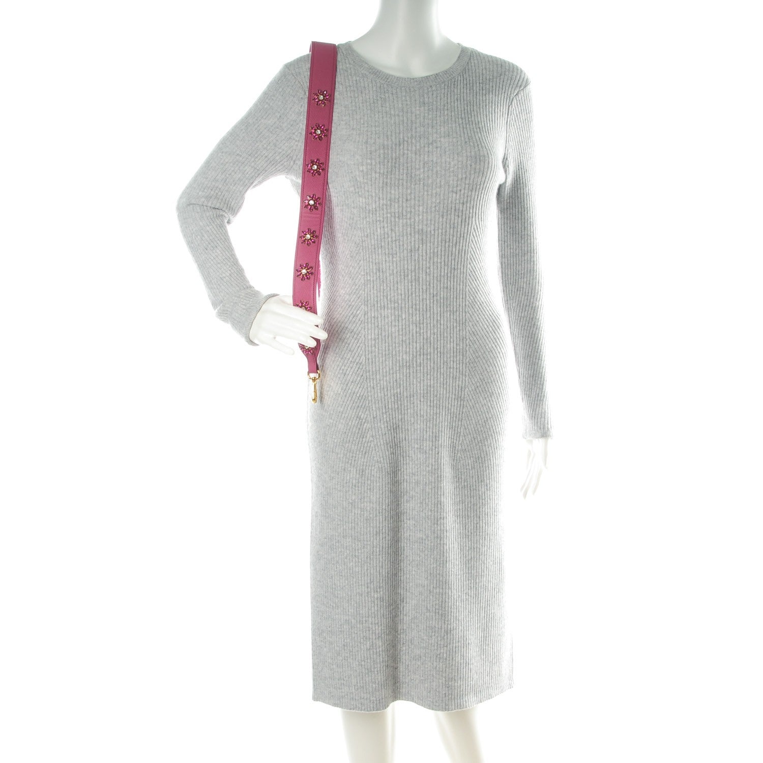 Prada Saffiano Crystal Flower Shoulder Strap Fuchsia 2 of 4