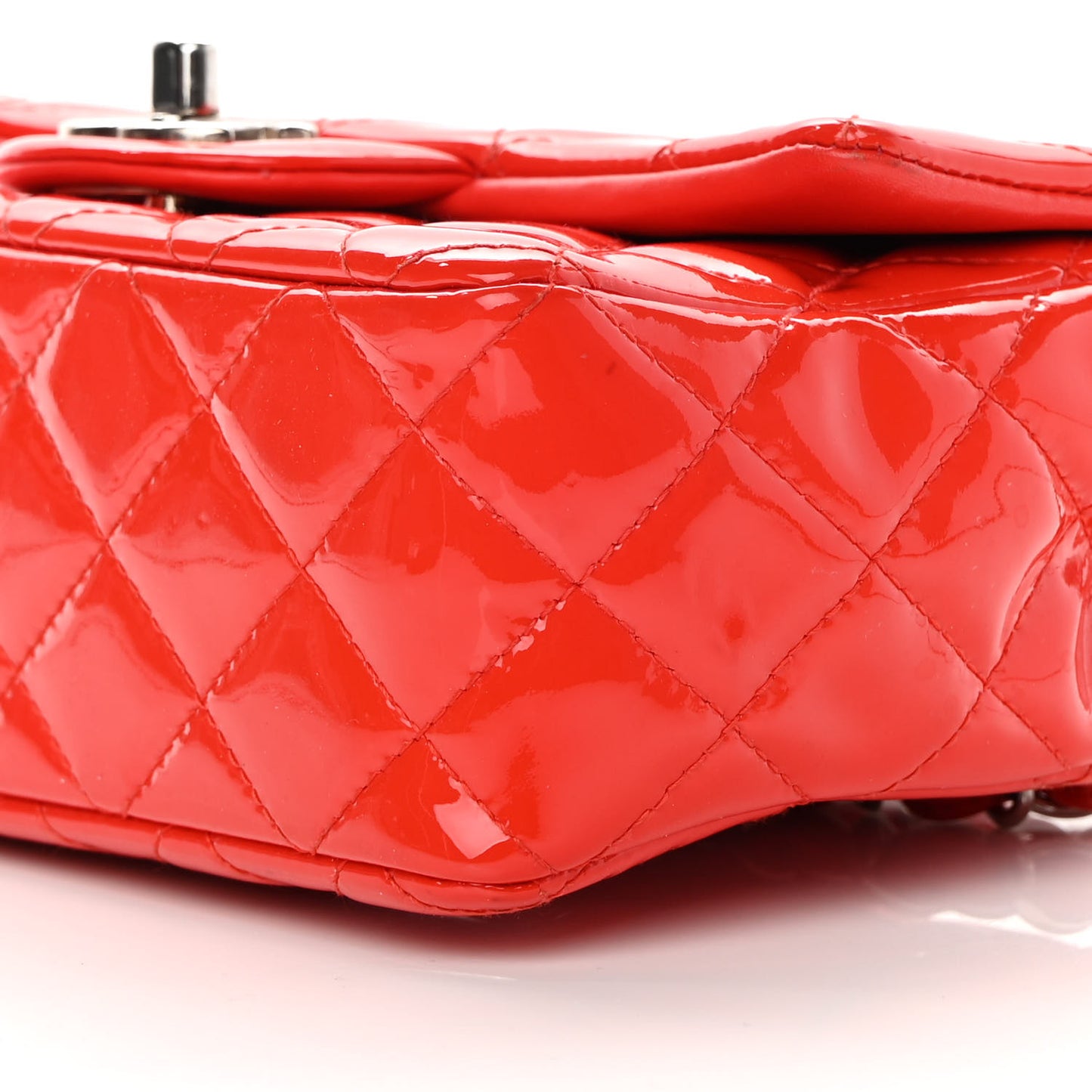 Patent Calfskin Quilted Mini Rectangular Flap Red