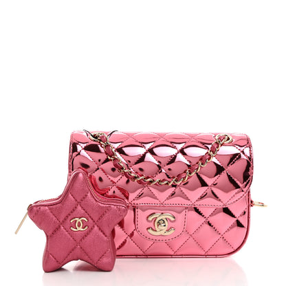 Chanel Mirror Calfskin Metallic Lambskin Quilted Hollywood Boulevard Mini Flap With Star Coin Purse Pink 3 of 11