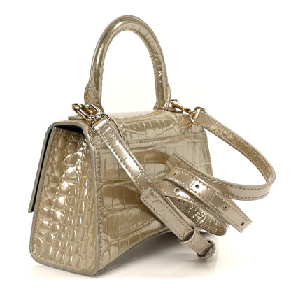 Balenciaga Metallic Calfskin Crocodile Embossed Hourglass Top Handle Bag XS Light Gold 3 of 11