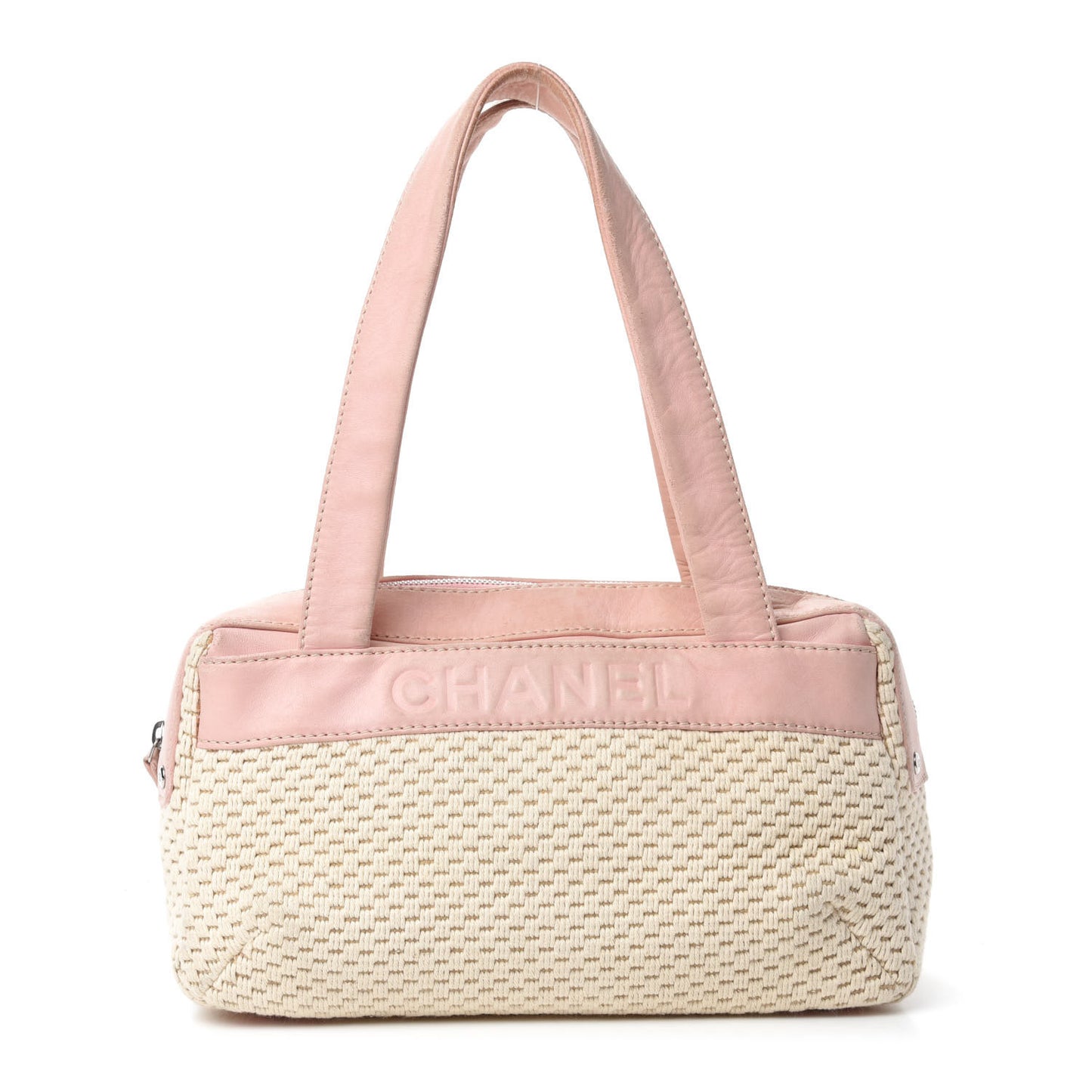 Canvas Woven Lambskin Lax Shoulder Bag Pink