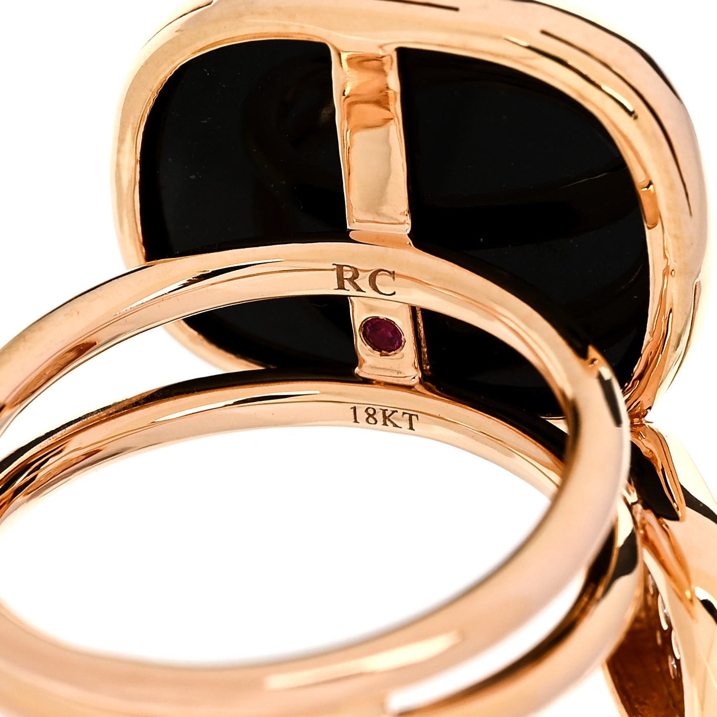 18K Rose Gold Diamond Black Onyx Amphibole Ring 53 6.5