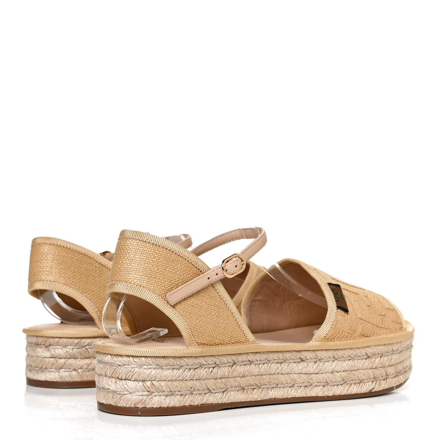 Fendi Raffia FF Embroidered Espadrille Platform Sandals 40 Natural 4 of 9
