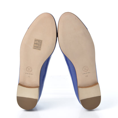 Chanel Patent Calfskin CC Cap Toe Ballerina Flats 40 Blue 5 of 9