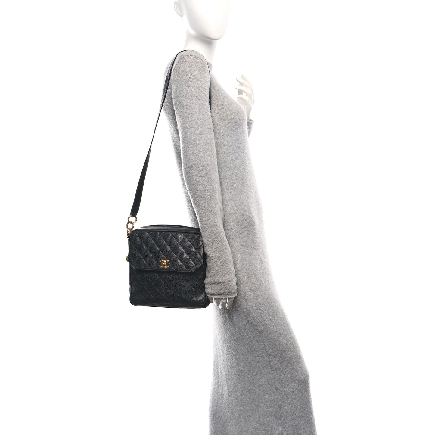 Caviar Quilted Flap Camera Case Black