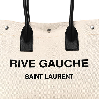 Saint Laurent Linen Calfskin Small Rive Gauche Tote Greggio Natural 7 of 9