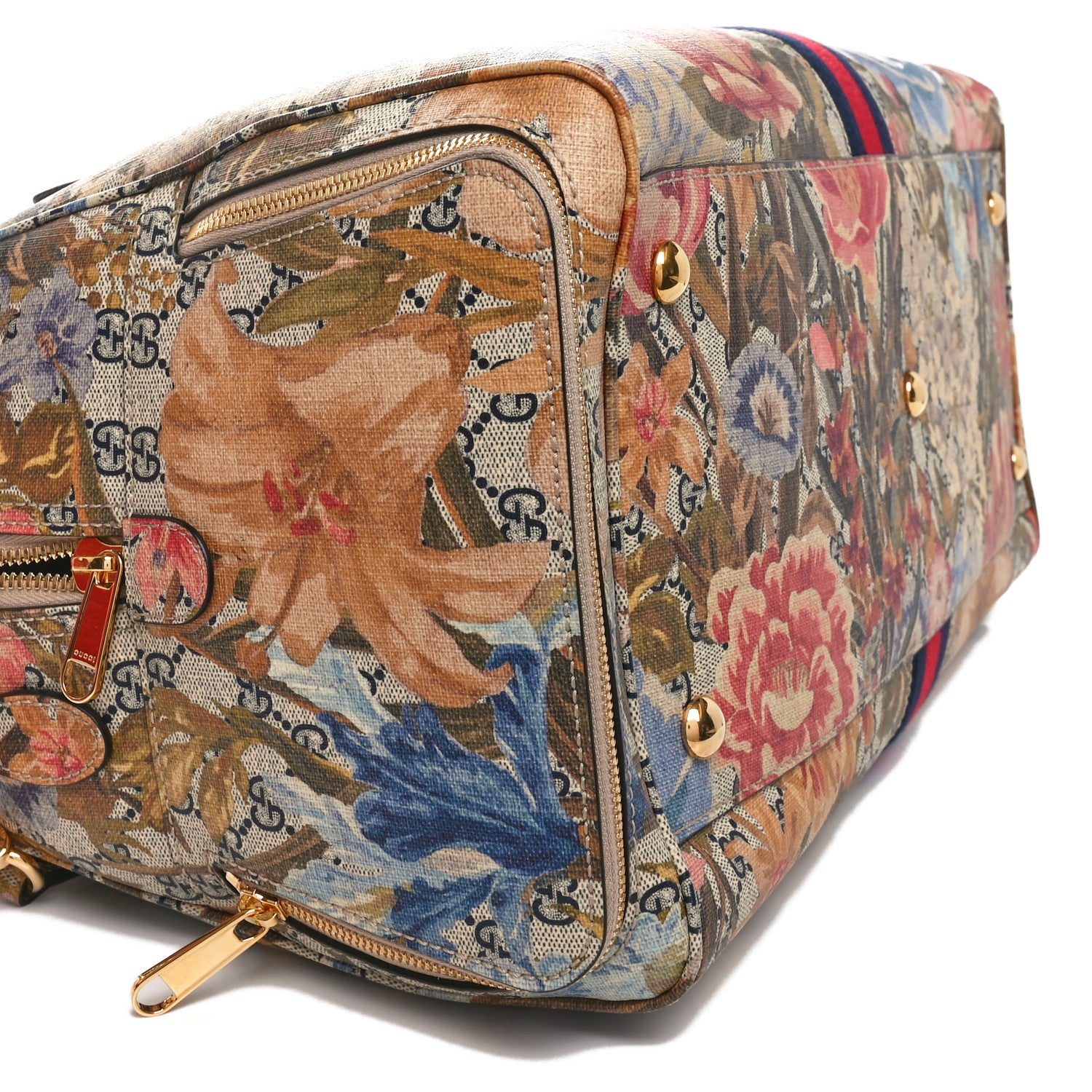 Gucci GG Supreme Monogram Ophidia Flora Print Large Duffle Bag Beige Blue Multicolor 10 of 11