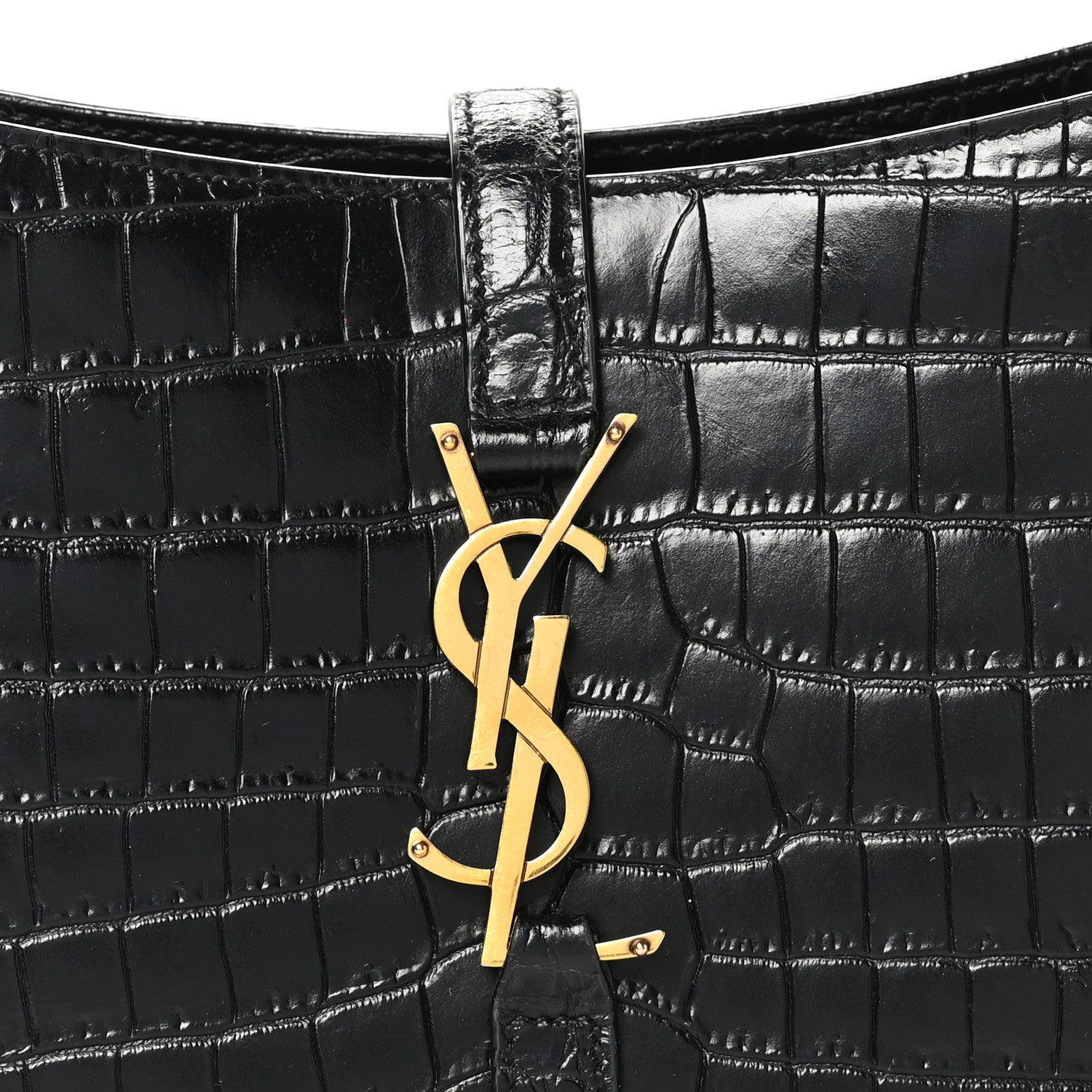 Saint Laurent Calfskin Crocodile Embossed Le 5 A 7 Hobo Black 8 of 10