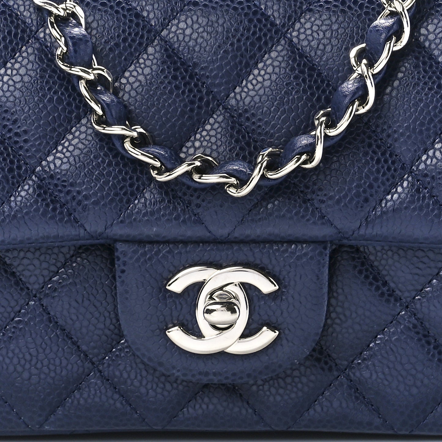 Caviar Quilted Mini Rectangular Flap Navy