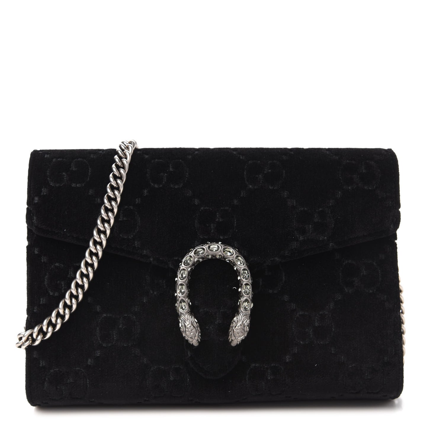 Velvet GG Monogram Mini Dionysus Chain Wallet Black