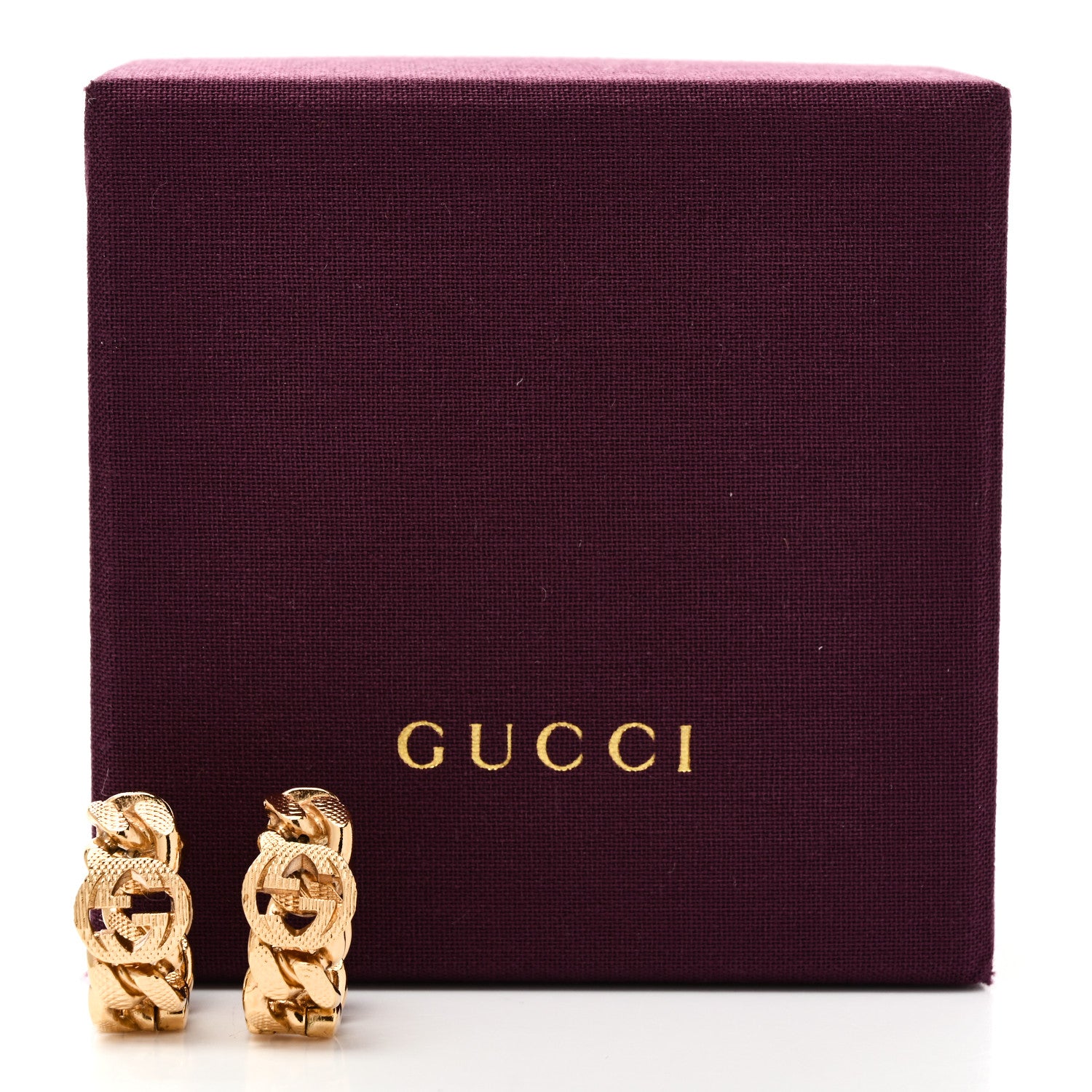 Gucci Metal Interlocking G Gourmette Chain Hoop Earrings Gold 5 of 5