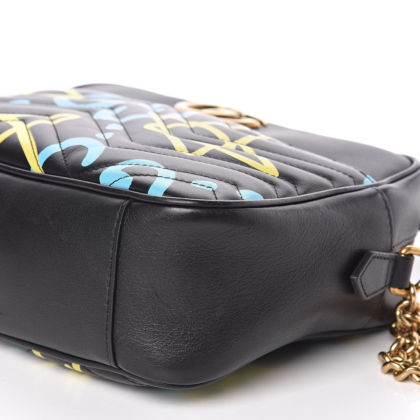 Calfskin Matelasse GucciGhost Medium GG Marmont Chain Shoulder Bag Black New Acquamarine