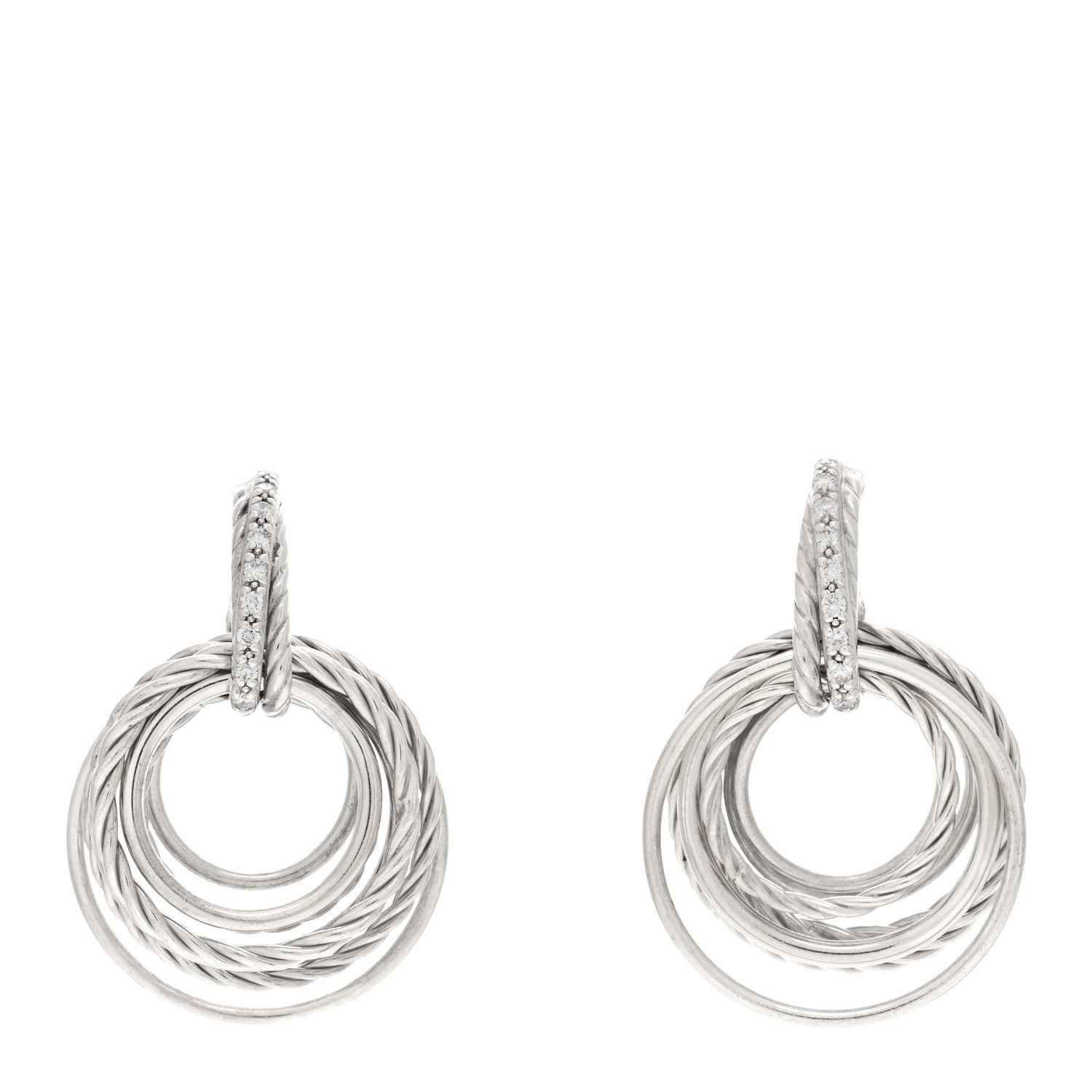 David Yurman Sterling Silver Diamond Crossover Drop Earrings 1 of 4