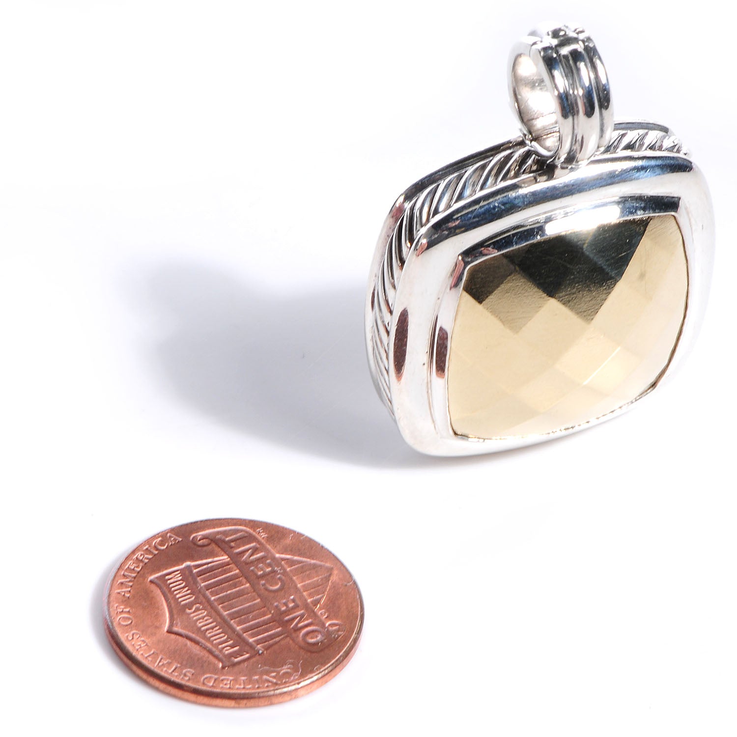 David Yurman Sterling Silver 18k Yellow Gold Dome 20mm Pendant 2 of 6