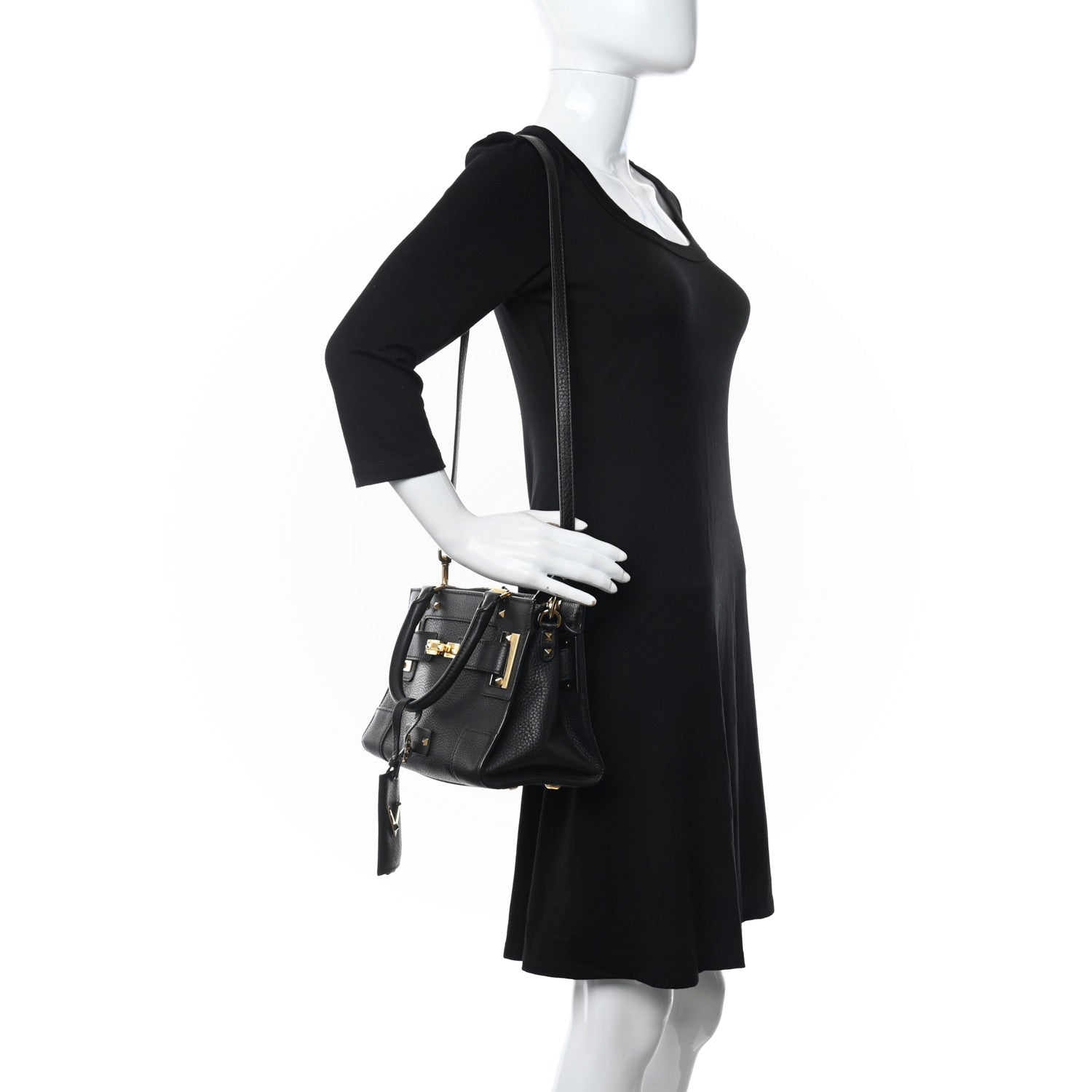 Valentino Garavani Grained Calfskin Twist Lock My Rockstud Shoulder Bag Black 2 of 10