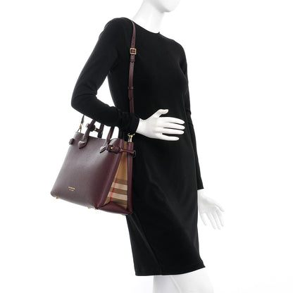 Burberry Grainy Calfskin House Check Medium Banner Tote Mahogany Red 2 of 9