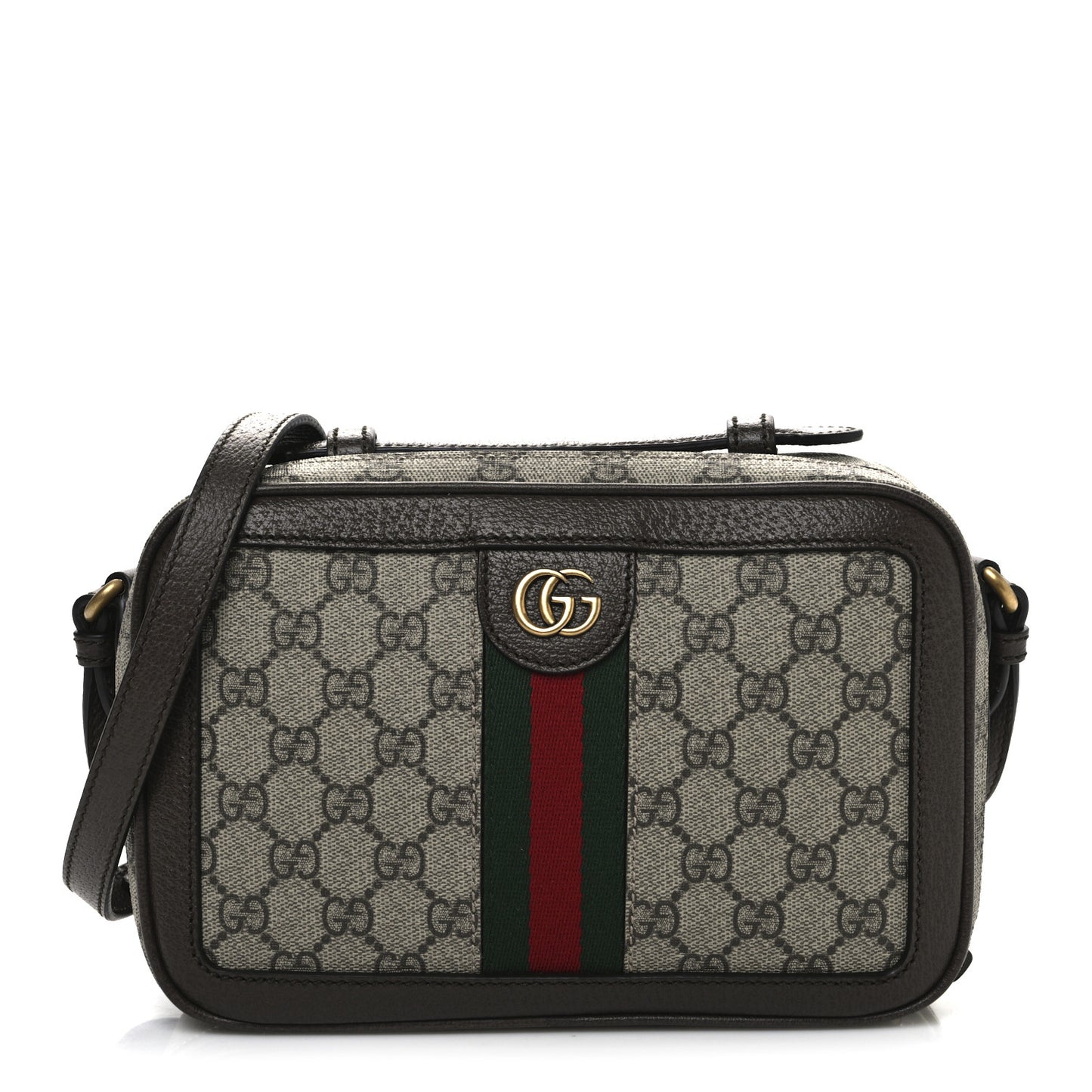 GG Supreme Monogram Web Small Ophidia Top Handle Shoulder Bag Brown