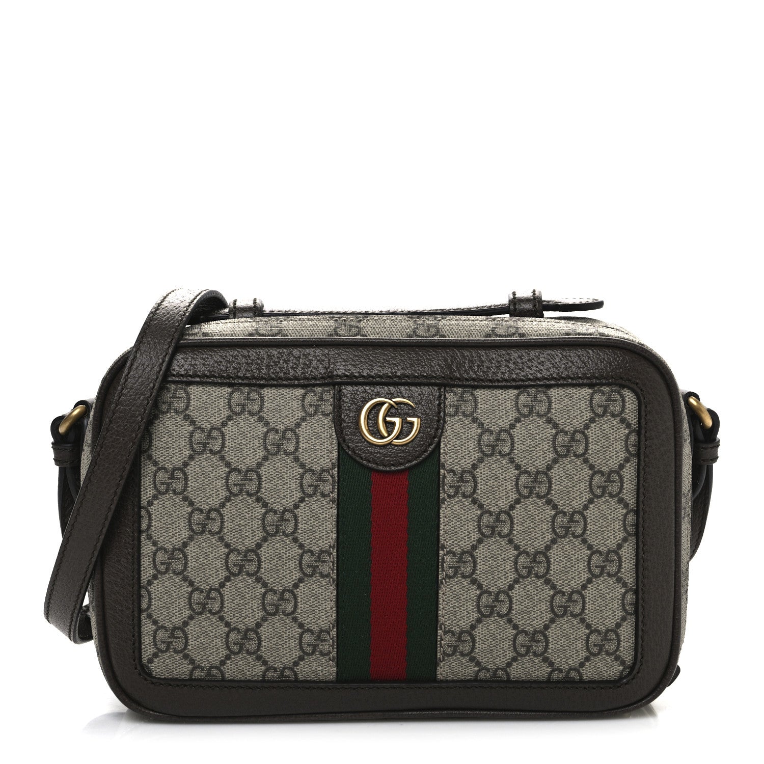 Gucci GG Supreme Monogram Web Small Ophidia Top Handle Shoulder Bag Brown 1 of 10