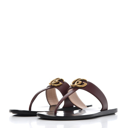 Gucci Calfskin GG Marmont Flat Thong Sandals 36.5 Vintage Bordeaux 3 of 8