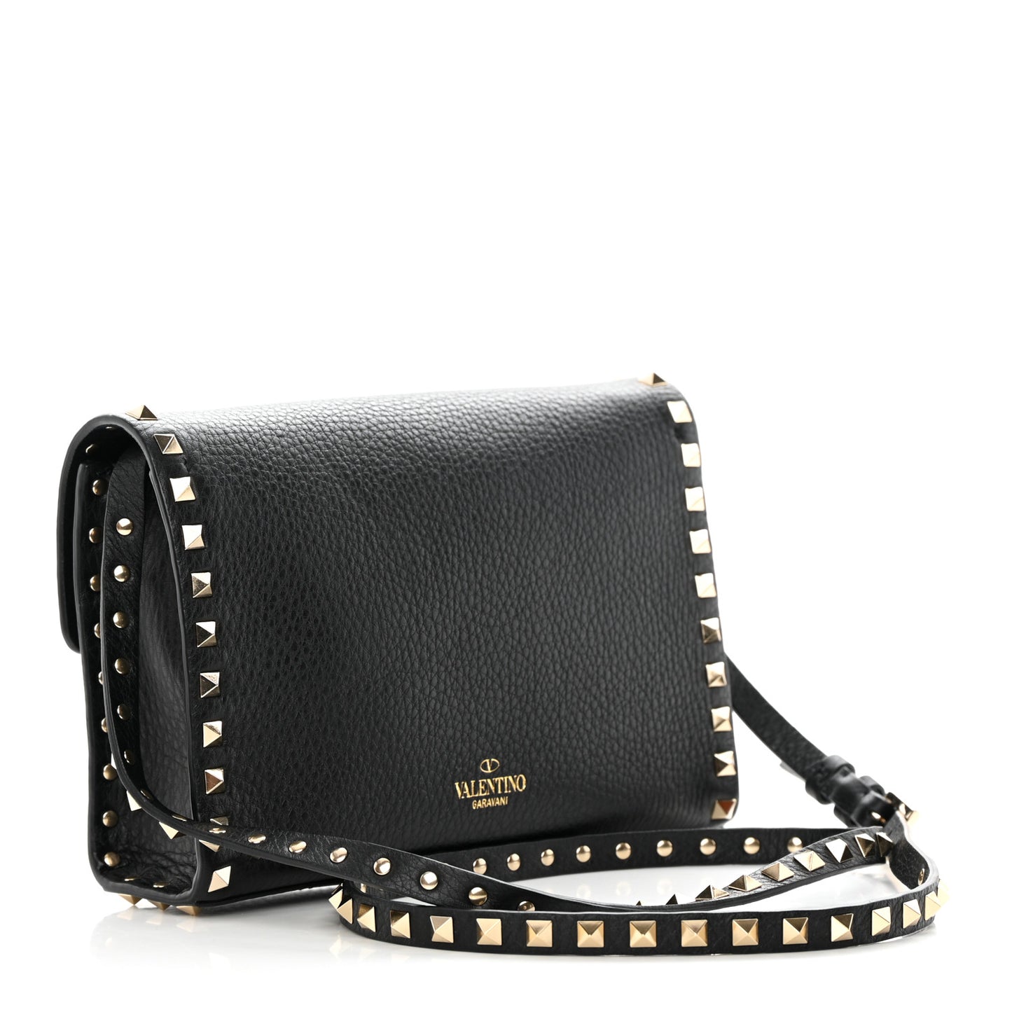 Pebbled Calfskin Medium Rockstud Flip Lock Crossbody Bag Black