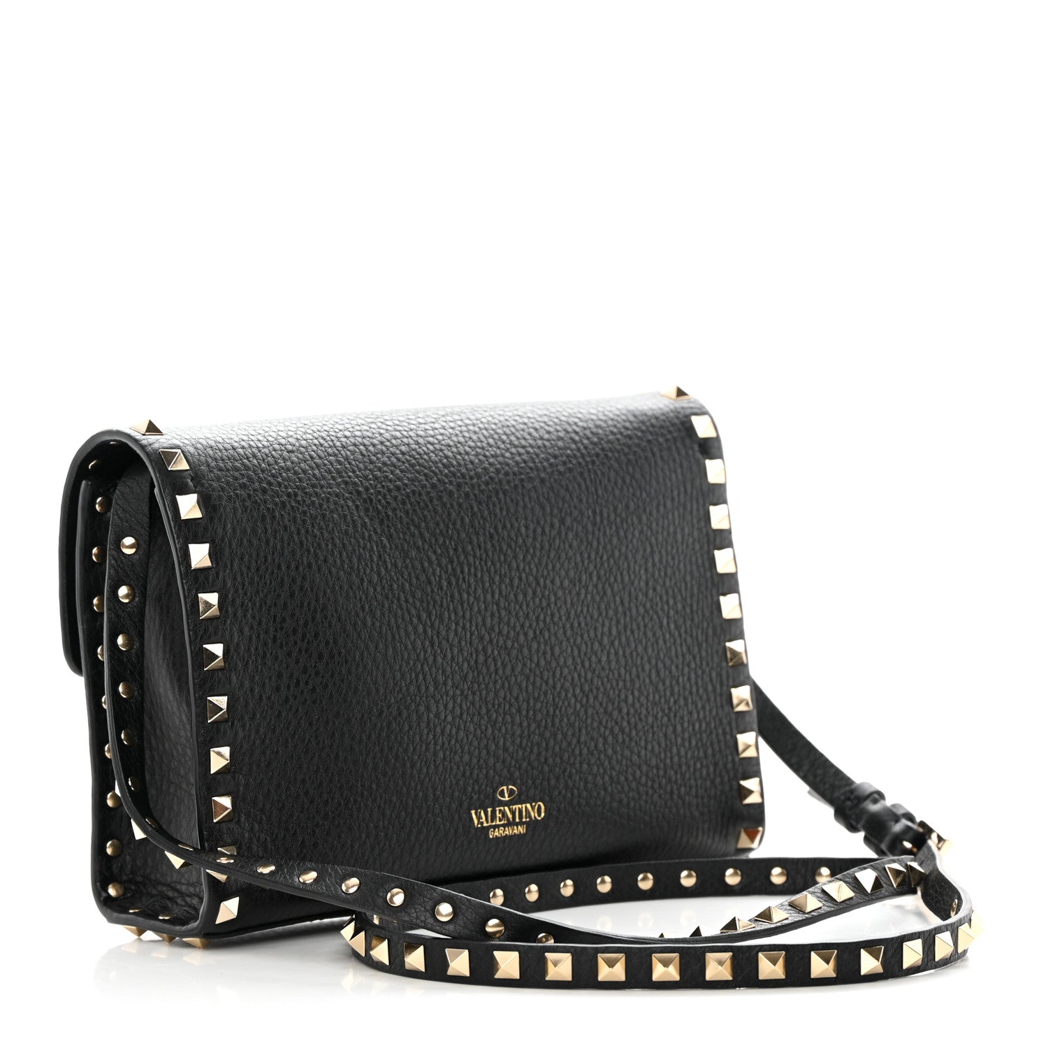 Valentino Garavani Pebbled Calfskin Medium Rockstud Flip Lock Crossbody Bag Black 3 of 13