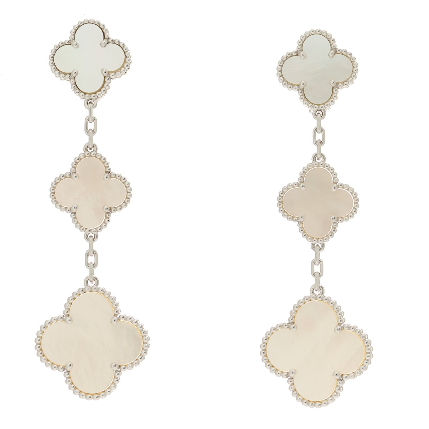 18K White Gold Mother of Pearl 3 Motifs Magic Alhambra Earrings