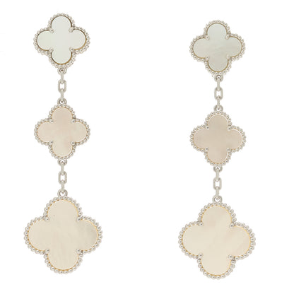 Van Cleef & Arpels 18K White Gold Mother of Pearl 3 Motifs Magic Alhambra Earrings 1 of 5